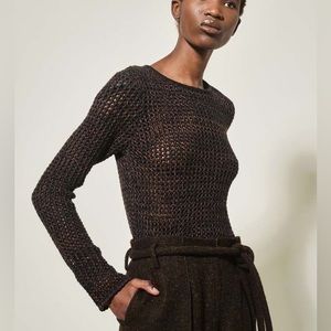 Veronique Leroy Round Neck Open Knit Wool Sweater Chocolate Brown